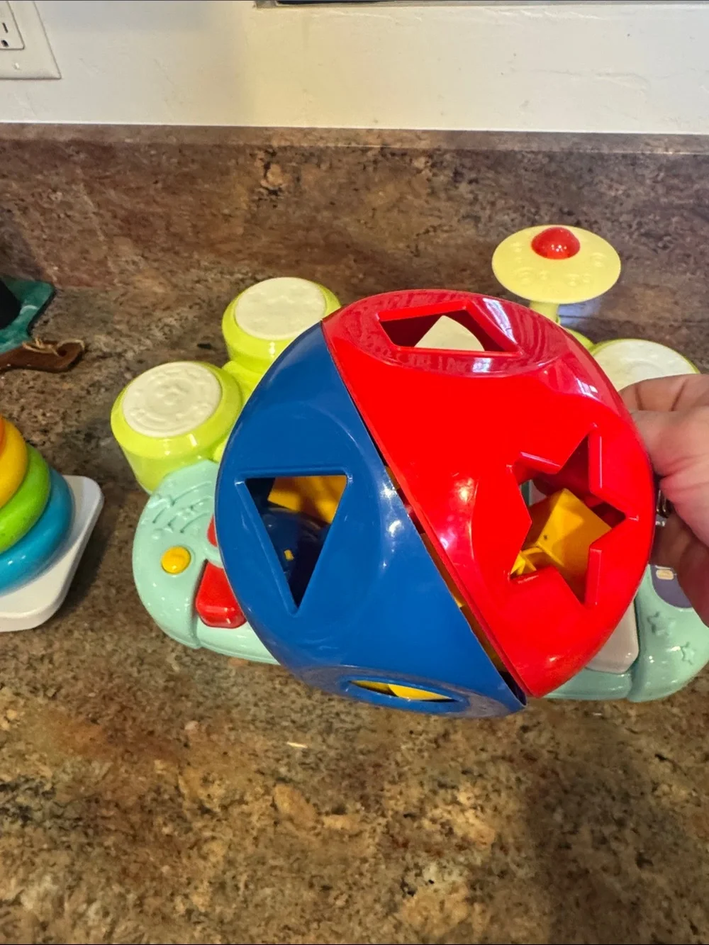 Pre school toy bundle Light-Up Musical Piano , Tupperware shape sorter, rings